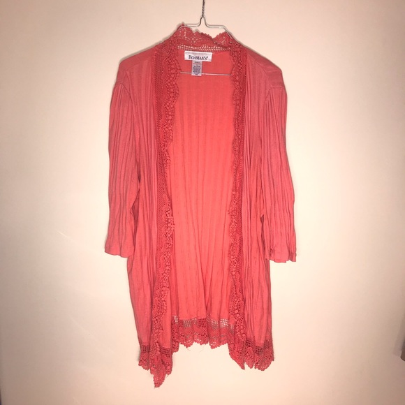 Roaman's Sweaters - Roaman’s pink cardigan with lace  2x
